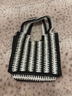 Black & White Striped Crochet Mini Bag